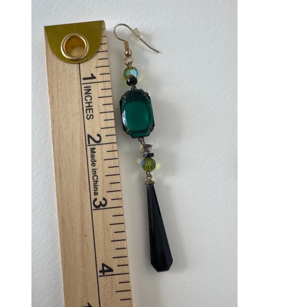 1990s–2000s Teal Glass & Onyx-Style Drop Earrings - Picture 9 of 11